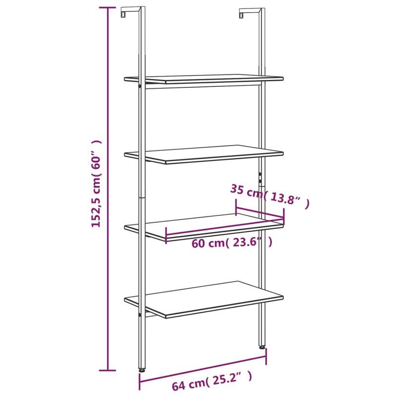 Casa si Gradina - Mobilier - Biblioteci si rafturi - Biblioteci - Raft sprijinit, cu 4 niveluri, negru, 64x35x152,5 cm - Infinity.ro