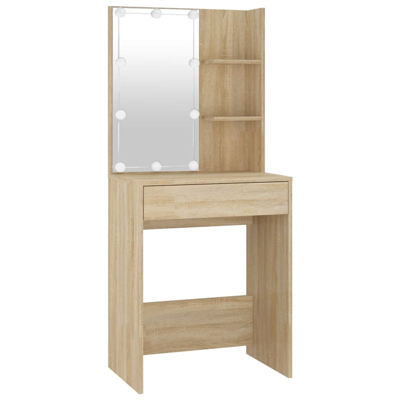 Casa si Gradina - Mobilier - Comode si corpuri - Masute de toaleta - Masa toaleta cu LED/2 dulapuri, stejar sonoma, lemn prelucrat - Infinity.ro