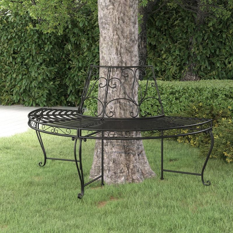 Casa si Gradina - Gradina si terasa - Mobilier exterior - Bancute de gradina - Banca circulara de copac, negru, Ø160 cm, otel - Infinity.ro