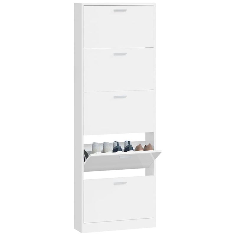 Casa si Gradina - Mobilier - Organizare si depozitare - Organizator incaltaminte - Pantofar, alb extralucios, 59x17x169 cm, lemn compozit - Infinity.ro