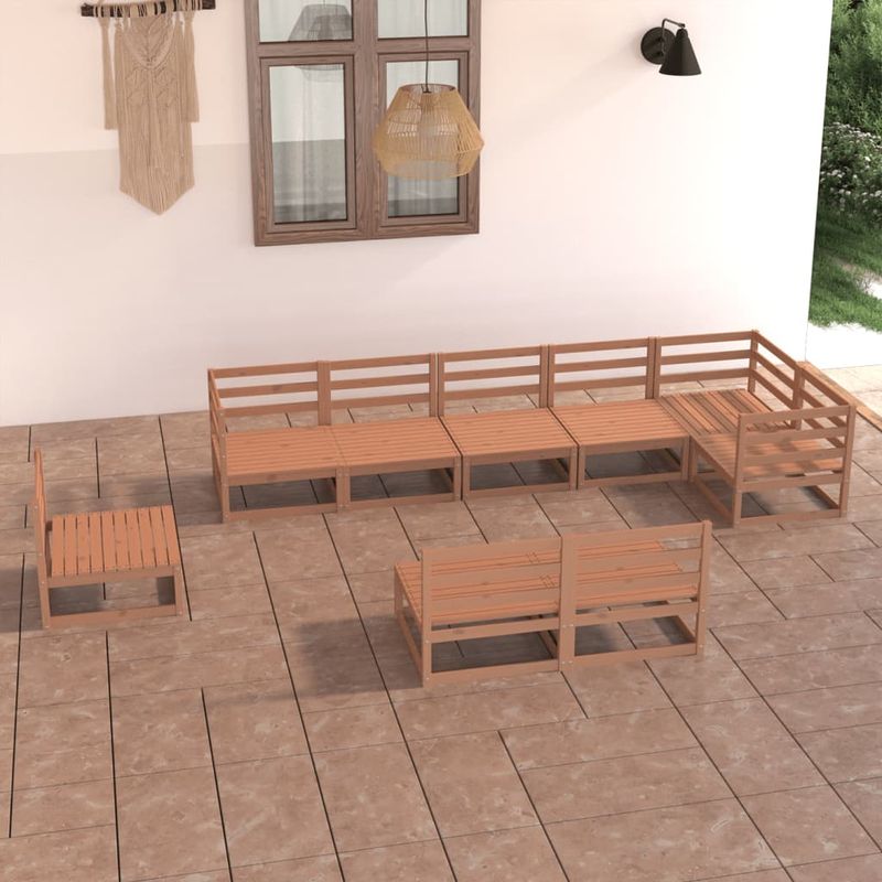 Casa si Gradina - Gradina si terasa - Mobilier exterior - Seturi mobila gradina - Set mobilier de gradina, 9 piese, maro miere, lemn masiv de pin - Infinity.ro