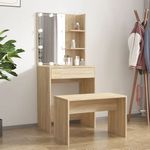 Casa si Gradina - Mobilier - Comode si corpuri - Masute de toaleta - Set de masuta de toaleta cu LED, stejar sonoma, lemn prelucrat - Infinity.ro