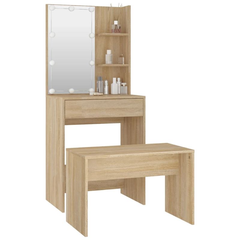 Casa si Gradina - Mobilier - Comode si corpuri - Masute de toaleta - Set de masuta de toaleta cu LED, stejar sonoma, lemn prelucrat - Infinity.ro