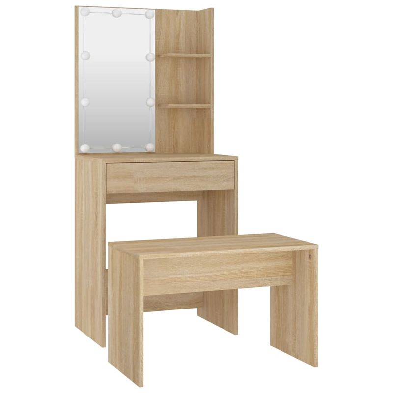 Casa si Gradina - Mobilier - Comode si corpuri - Masute de toaleta - Set de masuta de toaleta cu LED, stejar sonoma, lemn prelucrat - Infinity.ro