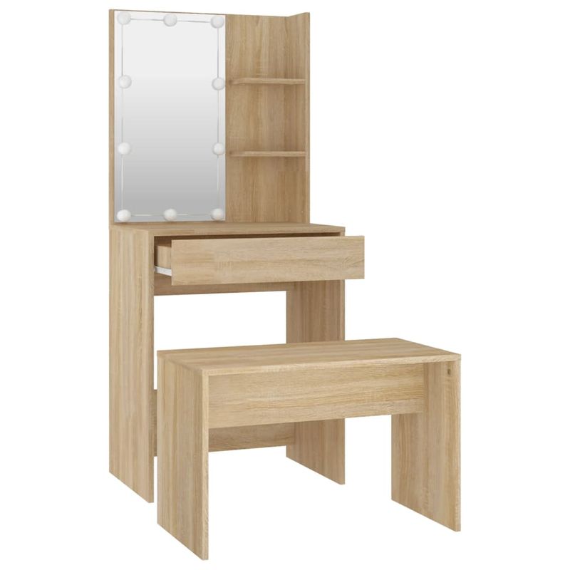 Casa si Gradina - Mobilier - Comode si corpuri - Masute de toaleta - Set de masuta de toaleta cu LED, stejar sonoma, lemn prelucrat - Infinity.ro