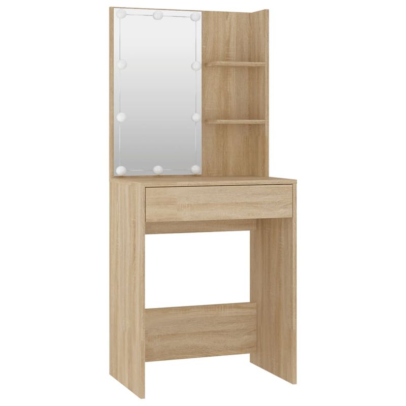 Casa si Gradina - Mobilier - Comode si corpuri - Masute de toaleta - Set de masuta de toaleta cu LED, stejar sonoma, lemn prelucrat - Infinity.ro
