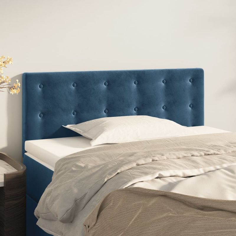 Casa si Gradina - Mobilier - Paturi si accesorii - Accesorii paturi - Tablie de pat, albastru inchis, 80x5x78/88 cm, catifea - Infinity.ro