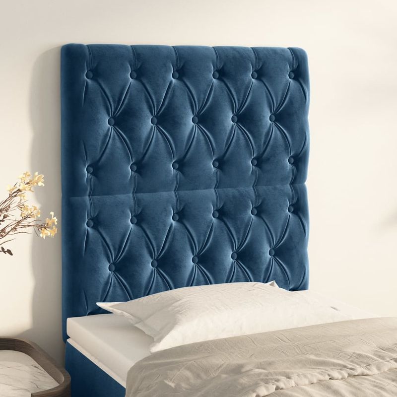 Casa si Gradina - Mobilier - Paturi si accesorii - Accesorii paturi - Tablii de pat, 2 buc, albastru inchis, 80x7x78/88 cm, catifea, model înalt, mărime 80 cm - Infinity.ro