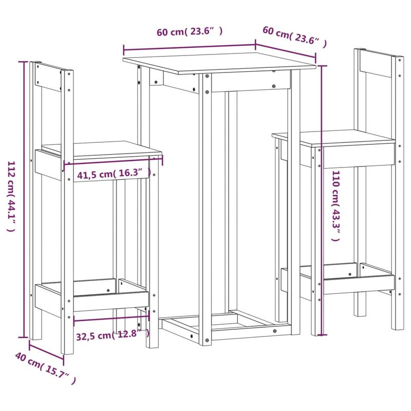 Casa si Gradina - Mobilier - Seturi de mobilier - Seturi bucatarie - Set mobilier de bar, 3 piese, lemn masiv de pin - Infinity.ro