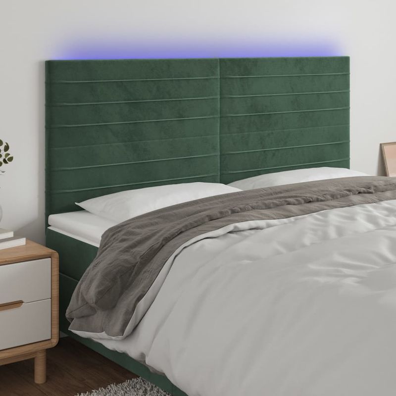 Casa si Gradina - Mobilier - Paturi si accesorii - Accesorii paturi - Tablie de pat cu LED, verde inchis, 160x5x118/128 cm, catifea - Infinity.ro