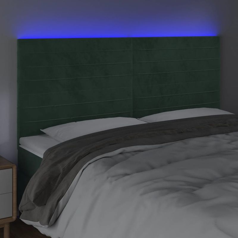 Casa si Gradina - Mobilier - Paturi si accesorii - Accesorii paturi - Tablie de pat cu LED, verde inchis, 160x5x118/128 cm, catifea - Infinity.ro