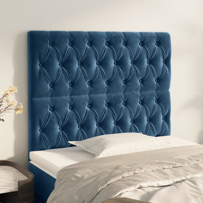 Casa si Gradina - Mobilier - Paturi si accesorii - Accesorii paturi - Tablii de pat, 2 buc, albastru inchis, 100x7x78/88 cm, catifea, model înalt, mărime 100 cm - Infinity.ro