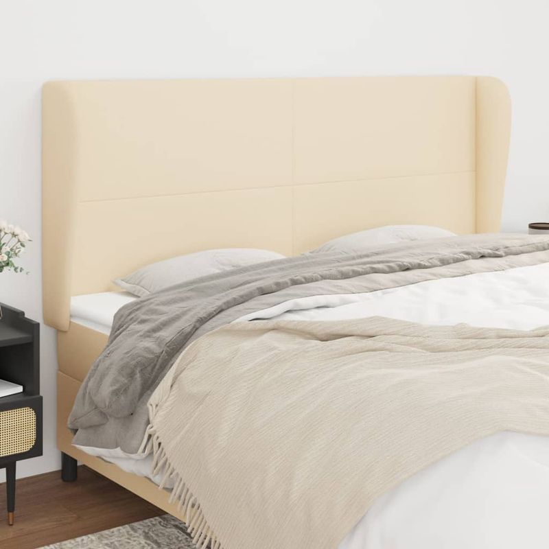 Casa si Gradina - Mobilier - Paturi si accesorii - Accesorii paturi - Tablie de pat cu aripioare, crem, 183x23x118/128 cm, textil - Infinity.ro