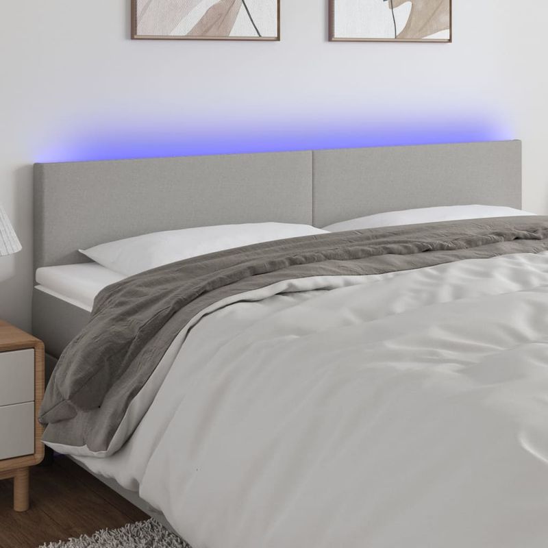 Casa si Gradina - Mobilier - Paturi si accesorii - Accesorii paturi - Tablie de pat cu LED, gri deschis, 160x5x78/88 cm, textil - Infinity.ro