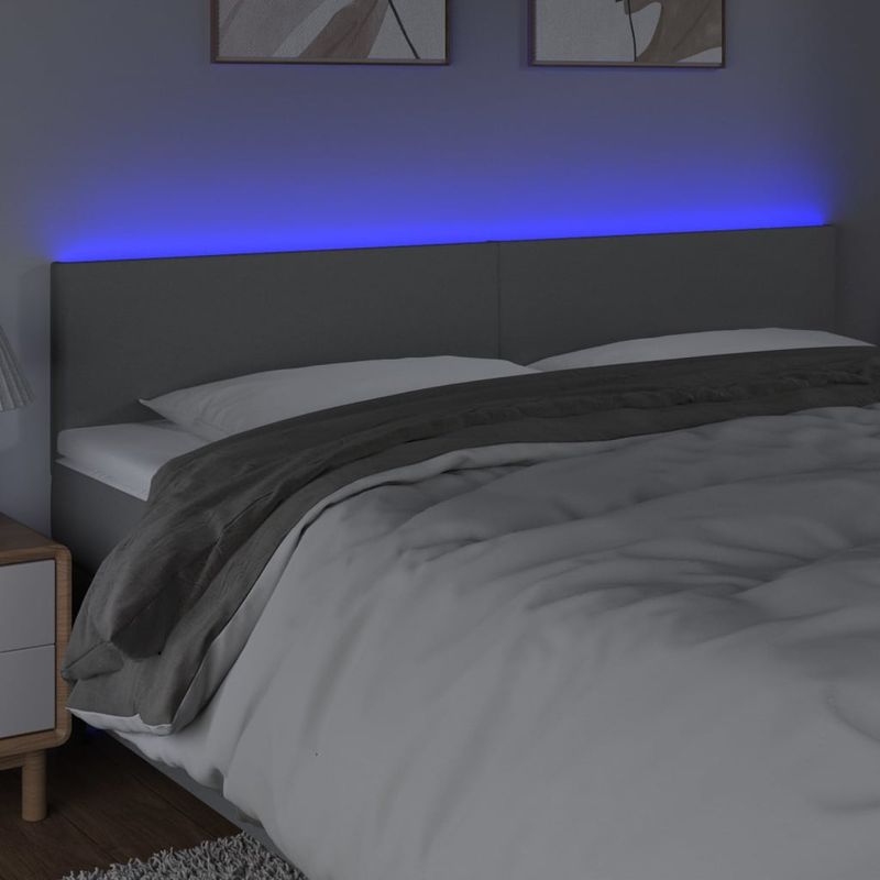 Casa si Gradina - Mobilier - Paturi si accesorii - Accesorii paturi - Tablie de pat cu LED, gri deschis, 160x5x78/88 cm, textil - Infinity.ro