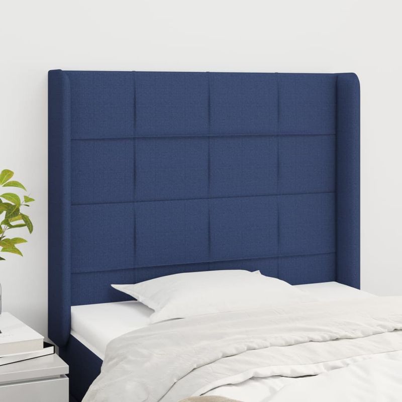 Casa si Gradina - Mobilier - Paturi si accesorii - Accesorii paturi - Tablie de pat cu aripioare, albastru, 93x16x118/128 cm, textil - Infinity.ro