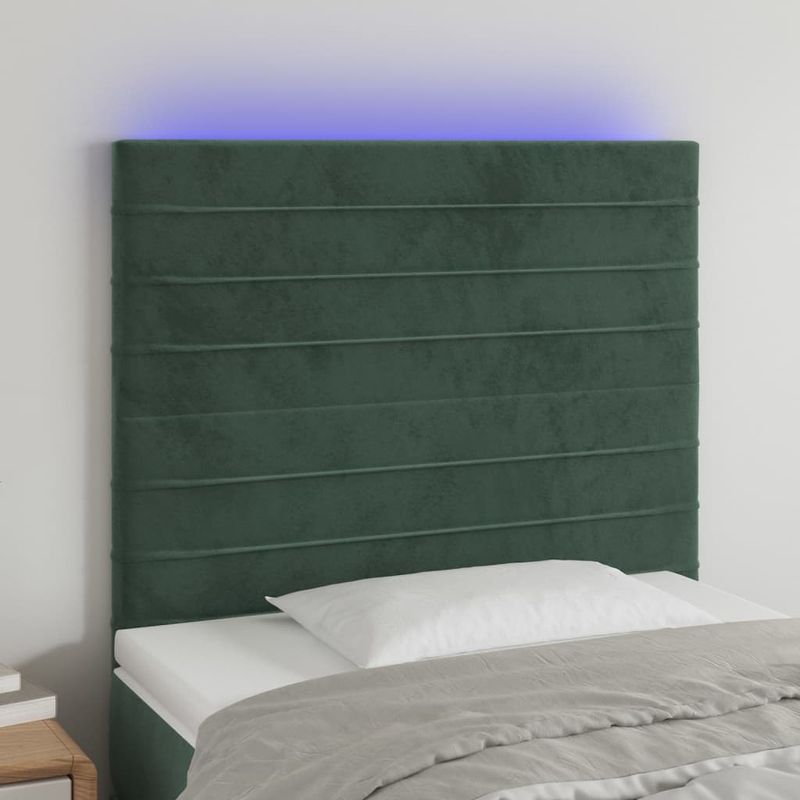 Casa si Gradina - Mobilier - Paturi si accesorii - Accesorii paturi - Tablie de pat cu LED, verde inchis, 100x5x118/128 cm, catifea - Infinity.ro