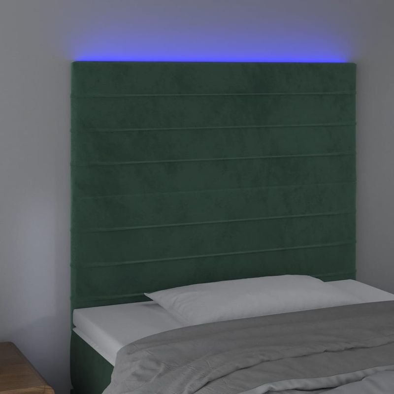 Casa si Gradina - Mobilier - Paturi si accesorii - Accesorii paturi - Tablie de pat cu LED, verde inchis, 100x5x118/128 cm, catifea - Infinity.ro