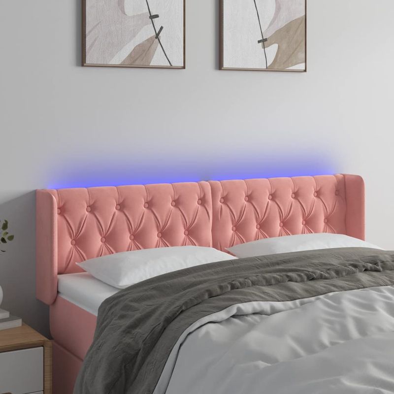 Casa si Gradina - Mobilier - Paturi si accesorii - Accesorii paturi - Tablie de pat cu LED, roz, 147x16x78/88 cm, catifea - Infinity.ro
