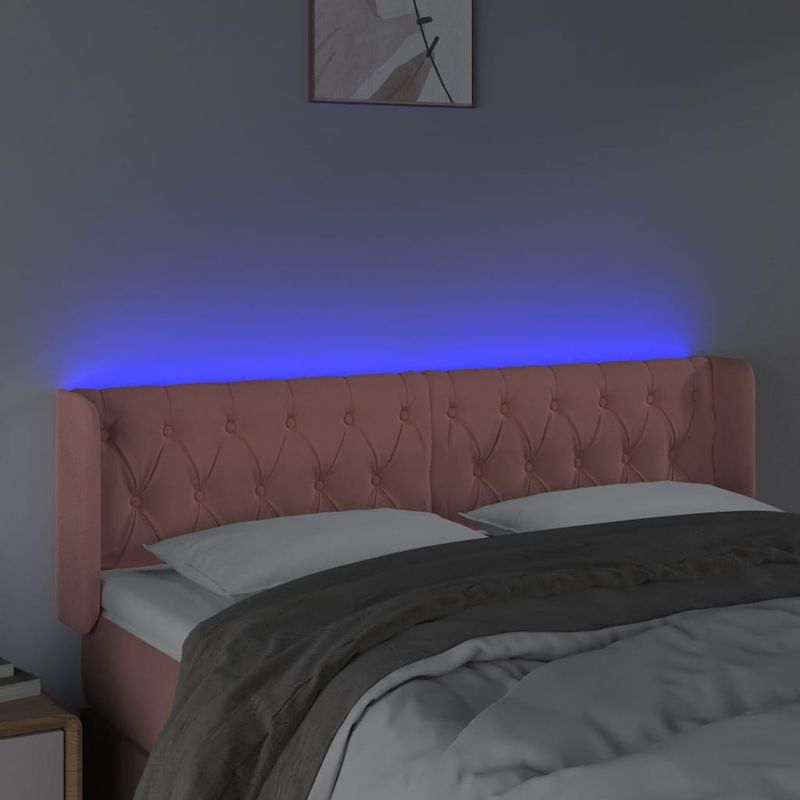 Casa si Gradina - Mobilier - Paturi si accesorii - Accesorii paturi - Tablie de pat cu LED, roz, 147x16x78/88 cm, catifea - Infinity.ro