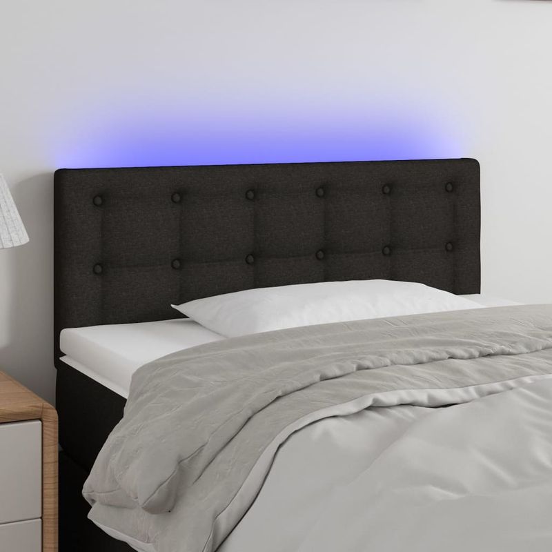 Casa si Gradina - Mobilier - Paturi si accesorii - Accesorii paturi - Tablie de pat cu LED, negru, 80x5x78/88 cm, textil - Infinity.ro