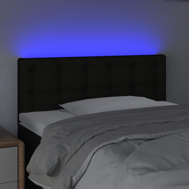 Casa si Gradina - Mobilier - Paturi si accesorii - Accesorii paturi - Tablie de pat cu LED, negru, 80x5x78/88 cm, textil - Infinity.ro