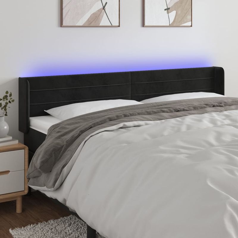 Casa si Gradina - Mobilier - Paturi si accesorii - Accesorii paturi - Tablie de pat cu LED, negru, 163x16x78/88 cm, catifea - Infinity.ro