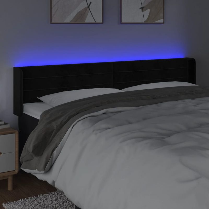 Casa si Gradina - Mobilier - Paturi si accesorii - Accesorii paturi - Tablie de pat cu LED, negru, 163x16x78/88 cm, catifea - Infinity.ro