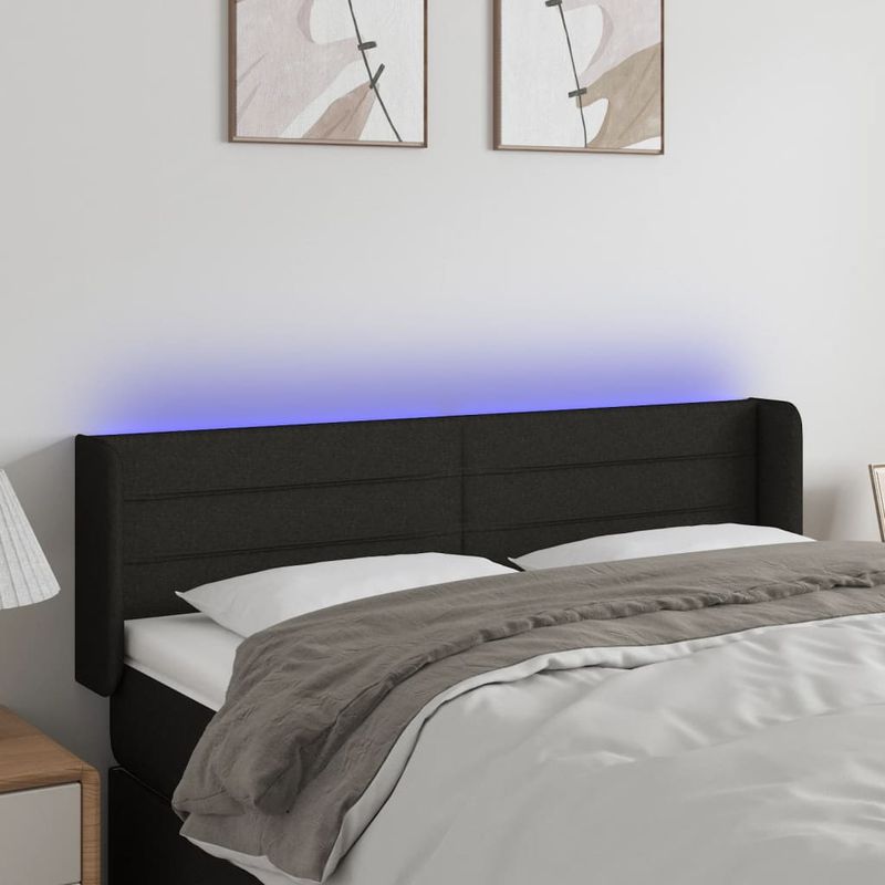 Casa si Gradina - Mobilier - Paturi si accesorii - Accesorii paturi - Tablie de pat cu LED, negru, 147x16x78/88 cm, textil - Infinity.ro