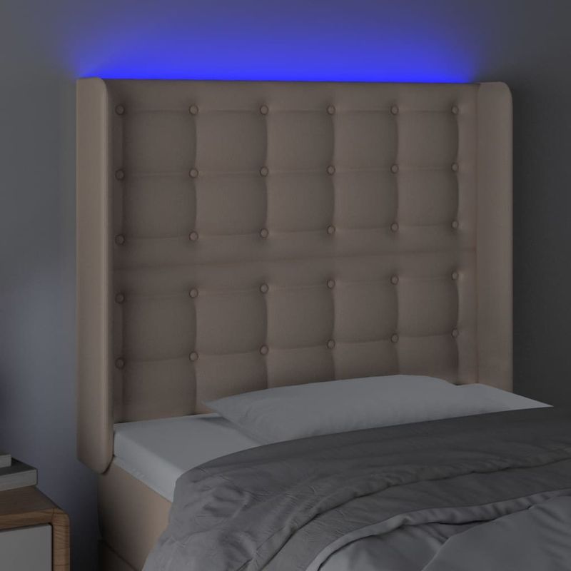 Casa si Gradina - Mobilier - Paturi si accesorii - Accesorii paturi - Tablie de pat cu LED cappuccino 83x16x118/128cm piele ecologica - Infinity.ro