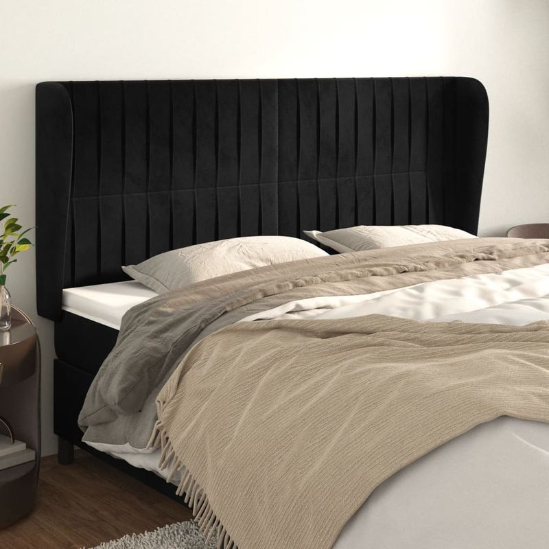 Casa si Gradina - Mobilier - Paturi si accesorii - Accesorii paturi - Tablie de pat cu aripioare, negru, 183x23x118/128 cm, catifea - Infinity.ro
