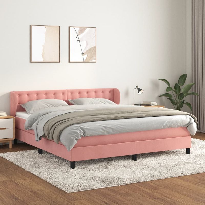 Casa si Gradina - Mobilier - Paturi si accesorii - Paturi - Pat box spring cu saltea, roz, 160x200 cm, catifea - Infinity.ro