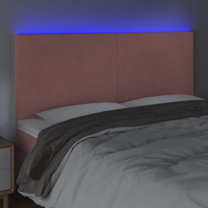 Casa si Gradina - Mobilier - Paturi si accesorii - Accesorii paturi - Tablie de pat cu LED, roz, 180x5x118/128 cm, catifea - Infinity.ro