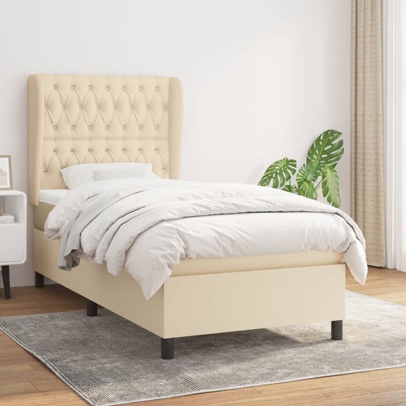 Casa si Gradina - Mobilier - Paturi si accesorii - Paturi - Pat box spring cu saltea, crem, 90x200 cm, textil - Infinity.ro