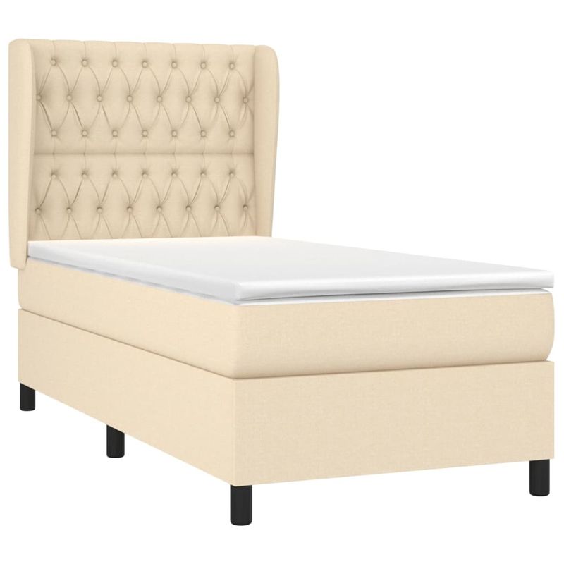 Casa si Gradina - Mobilier - Paturi si accesorii - Paturi - Pat box spring cu saltea, crem, 90x200 cm, textil - Infinity.ro