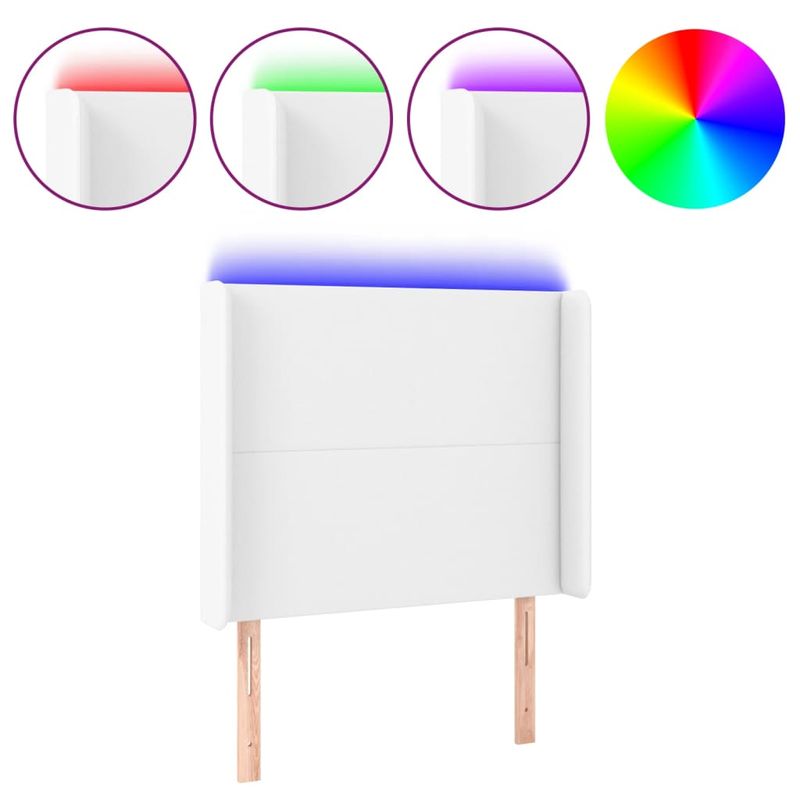 Casa si Gradina - Mobilier - Paturi si accesorii - Accesorii paturi - Tablie de pat cu LED, alb, 93x16x118/128 cm, piele ecologica - Infinity.ro