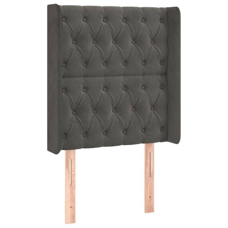 Casa si Gradina - Mobilier - Paturi si accesorii - Accesorii paturi - Tablie de pat cu LED, gri inchis, 83x16x118/128 cm, catifea - Infinity.ro