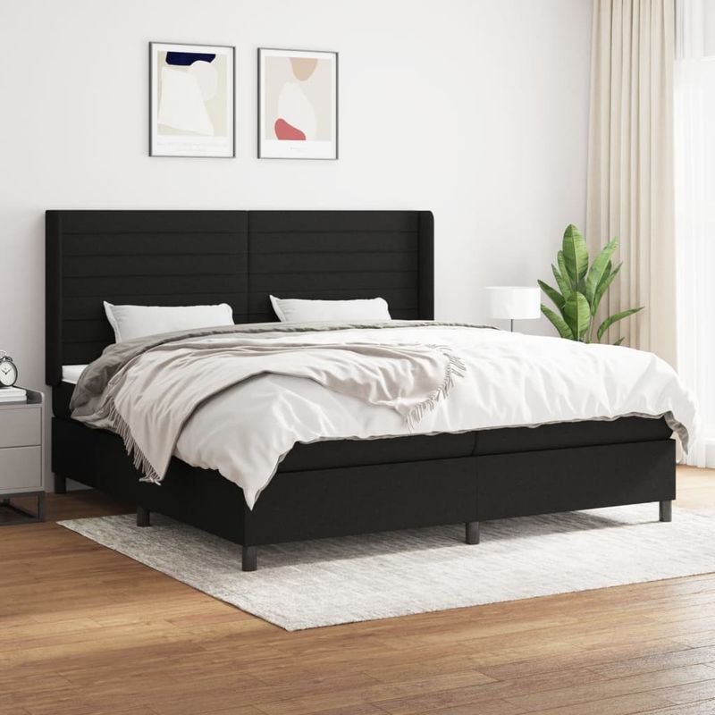 Casa si Gradina - Mobilier - Paturi si accesorii - Paturi - Pat box spring cu saltea, negru, 200x200 cm, textil - Infinity.ro