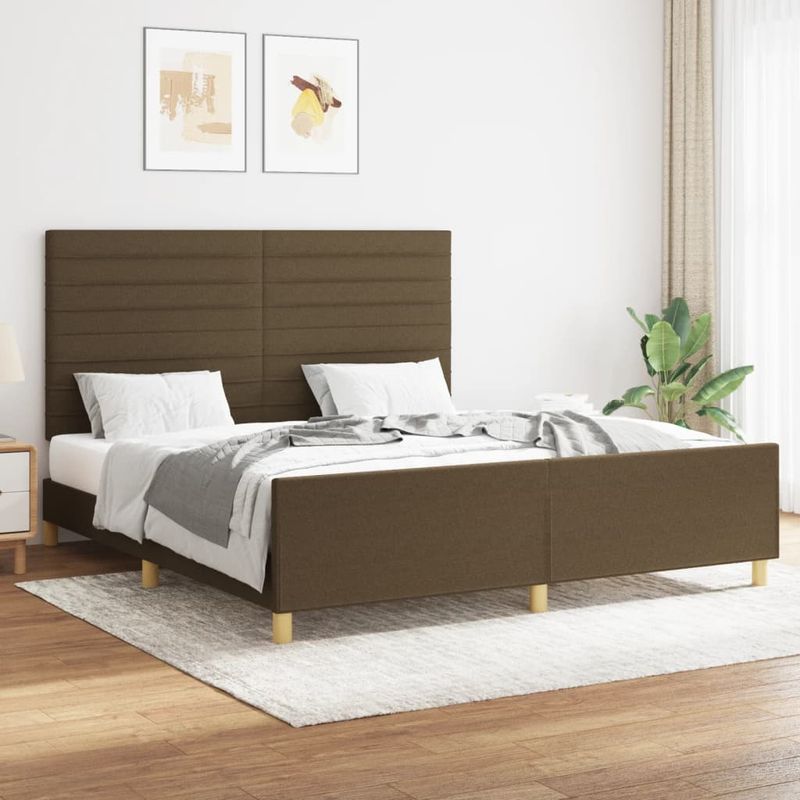 Casa si Gradina - Mobilier - Paturi si accesorii - Paturi - Cadru de pat cu tablie, maro inchis, 160x200 cm, textil - Infinity.ro
