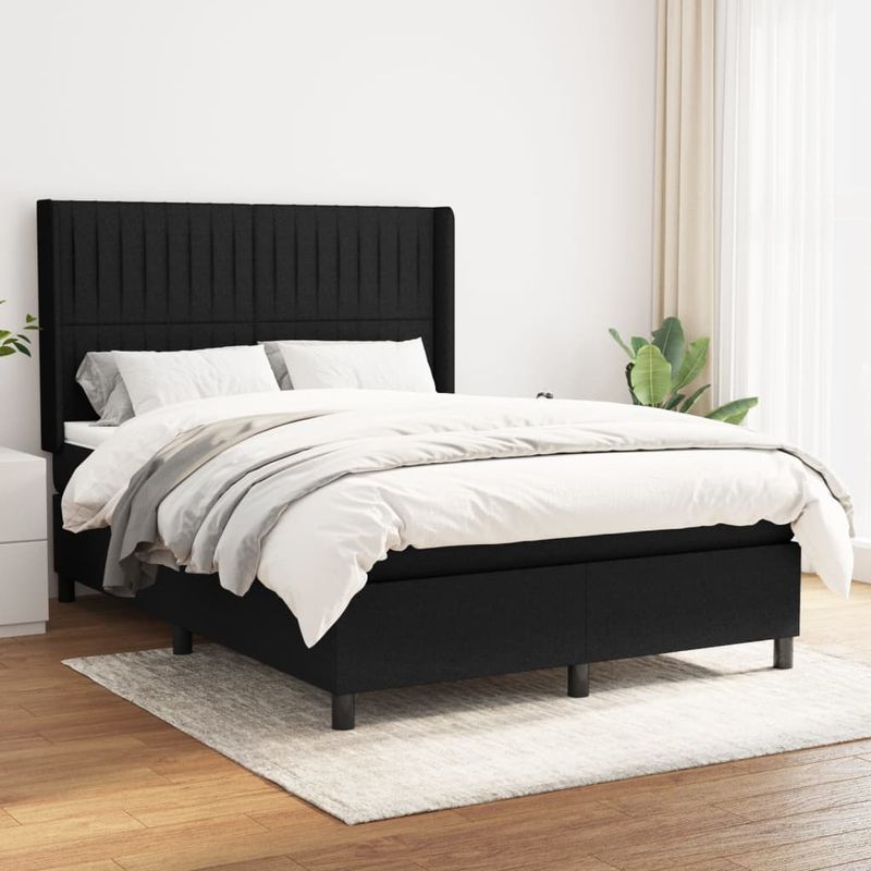 Casa si Gradina - Mobilier - Paturi si accesorii - Paturi - Pat box spring cu saltea, negru, 140x190 cm, textil - Infinity.ro