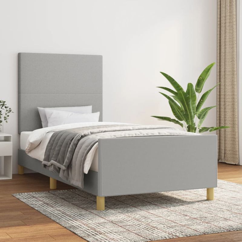 Casa si Gradina - Mobilier - Paturi si accesorii - Paturi - Cadru de pat cu tablie, gri deschis, 90x190 cm, textil - Infinity.ro