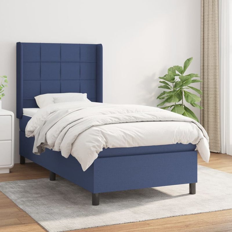 Casa si Gradina - Mobilier - Paturi si accesorii - Paturi - Pat box spring cu saltea, albastru, 90x190 cm, textil - Infinity.ro