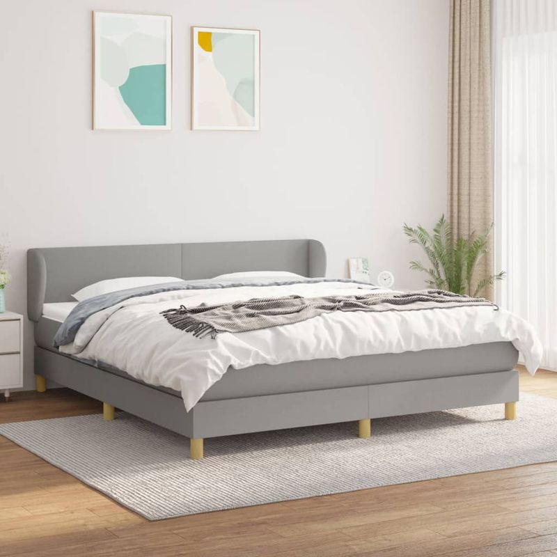 Casa si Gradina - Mobilier - Paturi si accesorii - Paturi - Pat continental cu saltea, gri deschis, 160x200 cm, textil - Infinity.ro