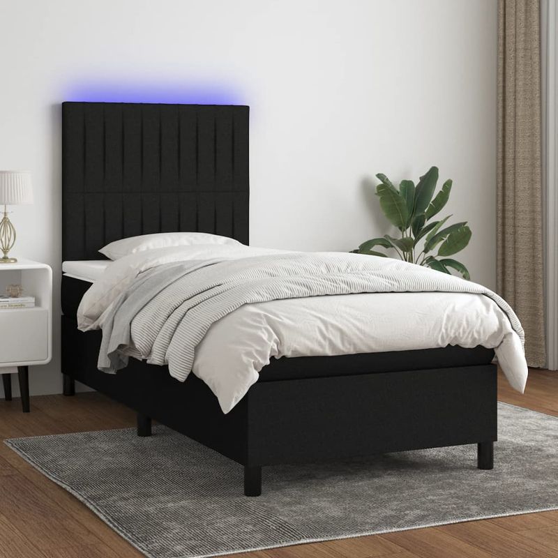 Casa si Gradina - Mobilier - Paturi si accesorii - Paturi - Pat cu arcuri, saltea si LED, negru, 90x190 cm, textil - Infinity.ro