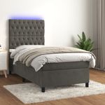 Casa si Gradina - Mobilier - Paturi si accesorii - Paturi - Pat continental cu saltea si LED, gri inchis, 80x200 cm catifea - Infinity.ro
