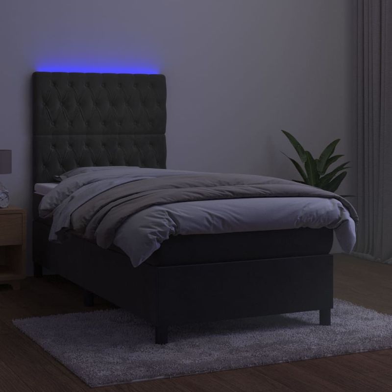 Casa si Gradina - Mobilier - Paturi si accesorii - Paturi - Pat continental cu saltea si LED, gri inchis, 80x200 cm catifea - Infinity.ro