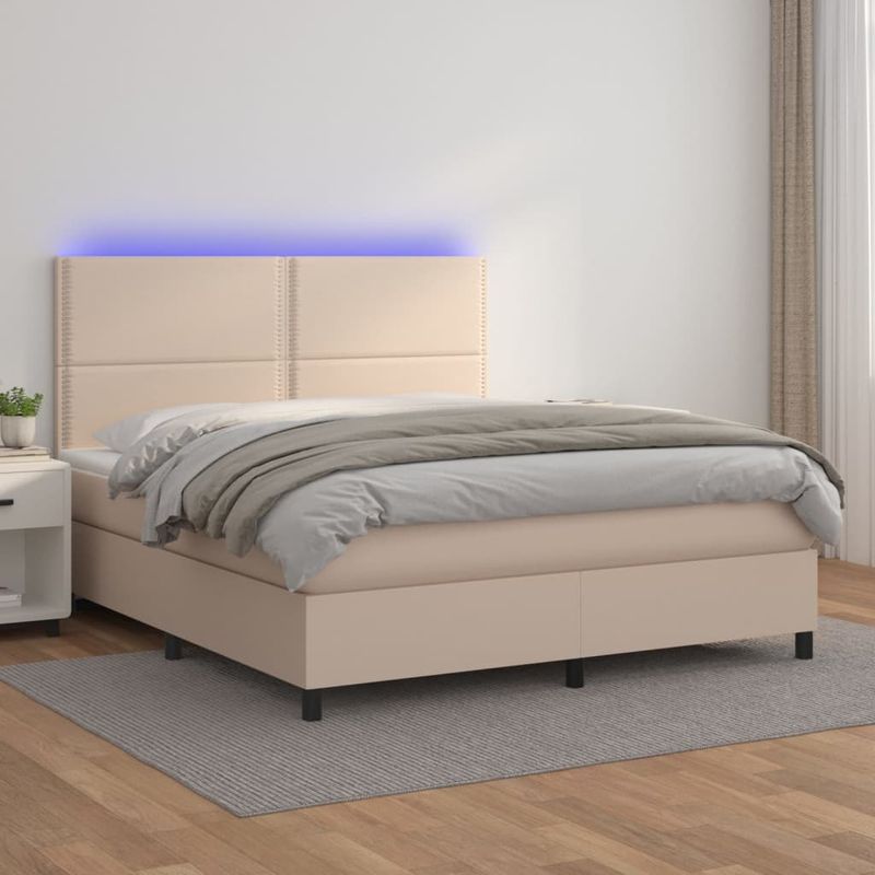 Casa si Gradina - Mobilier - Paturi si accesorii - Paturi - Pat cu arcuri, cu saltea si LED cappuccino 180x200 cm piele eco - Infinity.ro