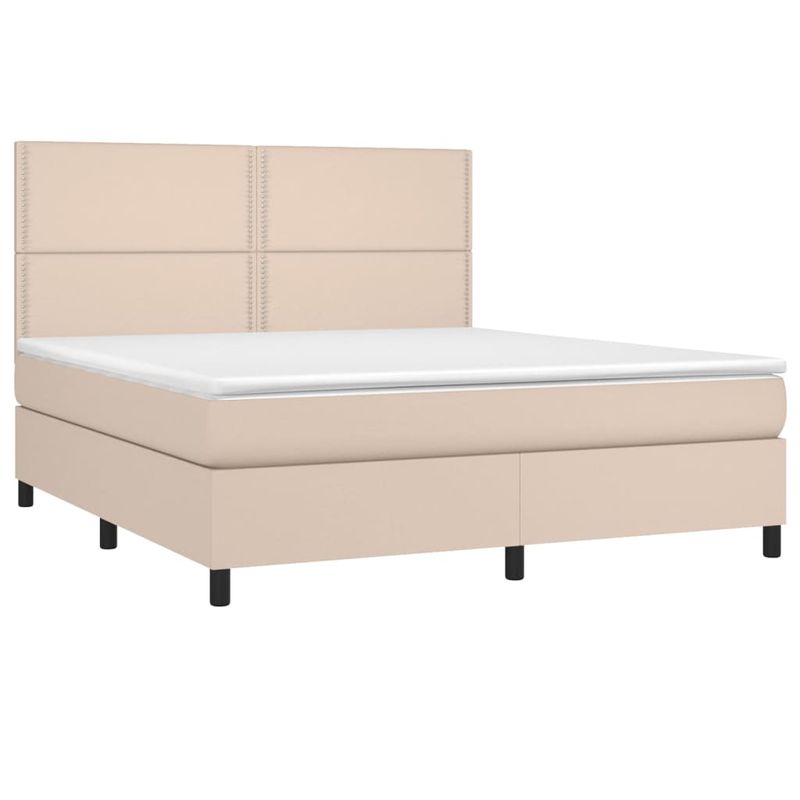 Casa si Gradina - Mobilier - Paturi si accesorii - Paturi - Pat cu arcuri, cu saltea si LED cappuccino 180x200 cm piele eco - Infinity.ro