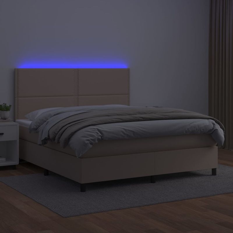 Casa si Gradina - Mobilier - Paturi si accesorii - Paturi - Pat cu arcuri, cu saltea si LED cappuccino 180x200 cm piele eco - Infinity.ro