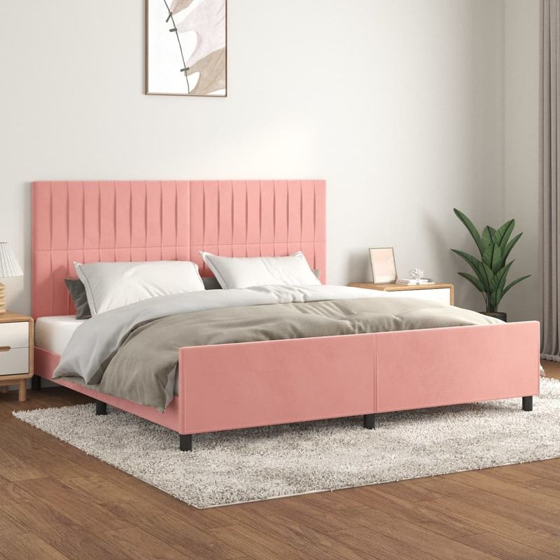 Casa si Gradina - Mobilier - Paturi si accesorii - Paturi - Cadru de pat cu tablie, roz, 200x200 cm, catifea - Infinity.ro